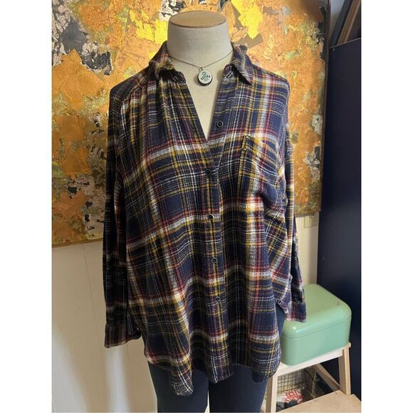 Free People Hidden Valley Plaid Flannel Big Shirt S - Picture 3 of 12